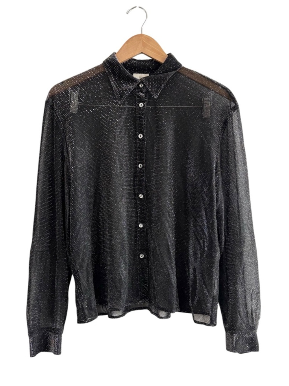 Vintage Y2K Sheer Mesh Metallic Glittered Button-Down Shirt